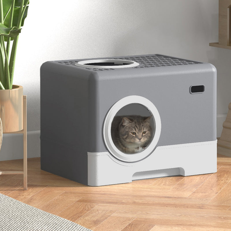 PawHut Enclosed Cat Litter Tray with Lid, Front Entry, Top Exit, Scoop