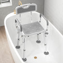 HOMCOM Padded Shower Stool with Arms and Back, 4 Suction Foot Pads, Grey