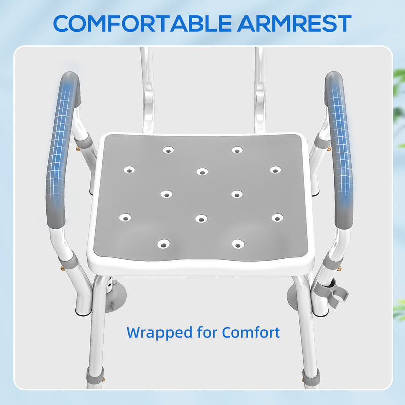 HOMCOM Padded Shower Stool with Arms and Back, 4 Suction Foot Pads, Grey