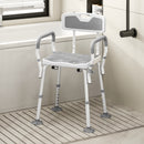 HOMCOM Padded Shower Stool with Arms and Back, 4 Suction Foot Pads, Grey
