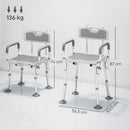 HOMCOM Padded Shower Stool with Arms and Back, 4 Suction Foot Pads, Grey