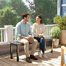 Outsunny Metal Garden Bench Loveseat With Wood-Effect Slatted Seat, Grey