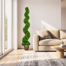 HOMCOM Set Of 2 Potted Artificial Plants, Topiary Spiral Boxwood Trees