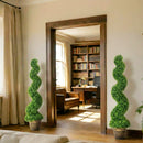 HOMCOM Set Of 2 Potted Artificial Plants, Topiary Spiral Boxwood Trees
