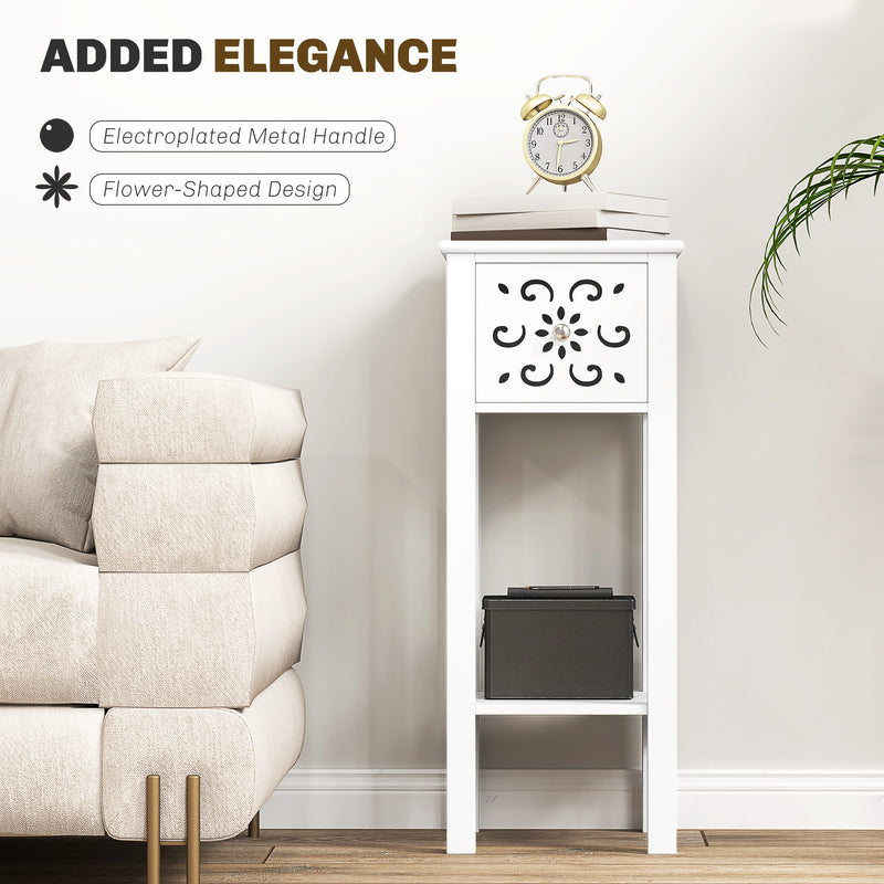 HOMCOM Bedside Table Set, End Table Set with Drawer and Storage Shelf, White