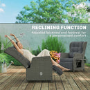 Outsunny Rattan Garden Recliner Chair with Flip Table, Dark Grey