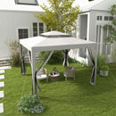 Outsunny 3 x 3 m Gazebo, Netting Party Tent w/ Double Tier Roof, Light Grey