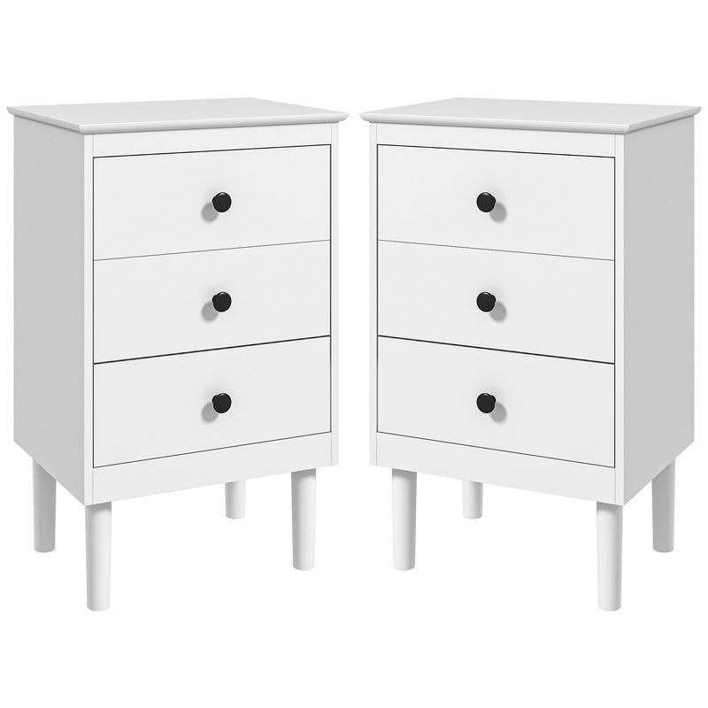 HOMCOM Bedside Table Set of 2, Bedside Cabinet w/ 3 Drawers, Modern Side Table,