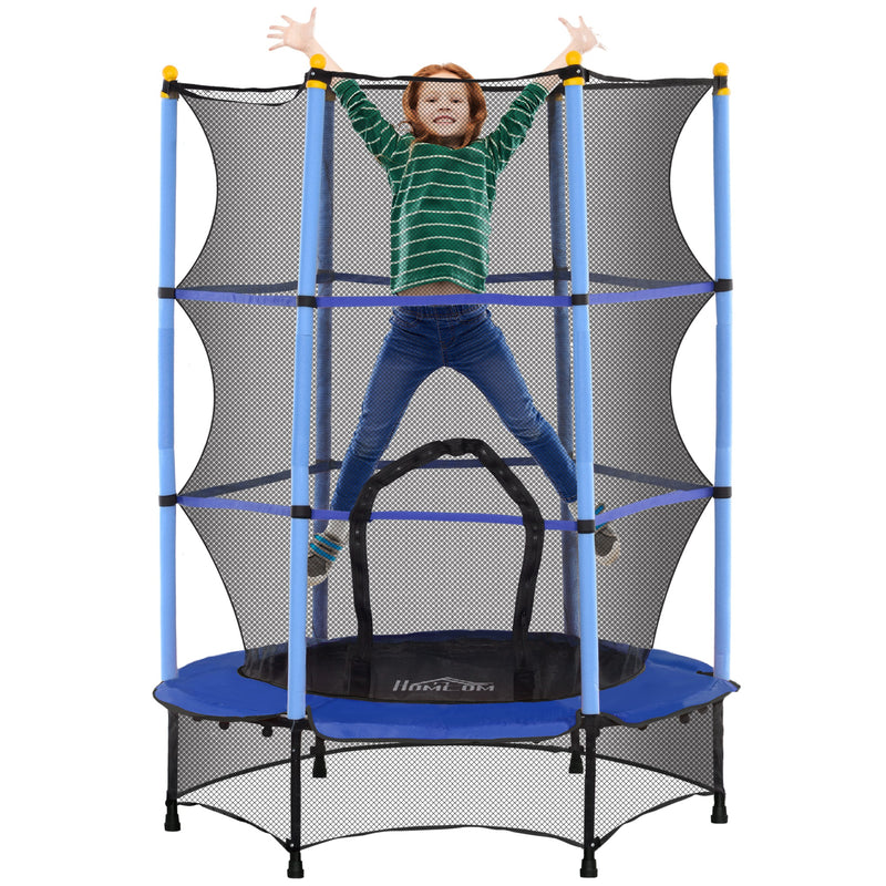 HOMCOM 4.6FT/75 Inch Kids Trampoline With Safety Enclosure, Indoor Outdoor, Pink