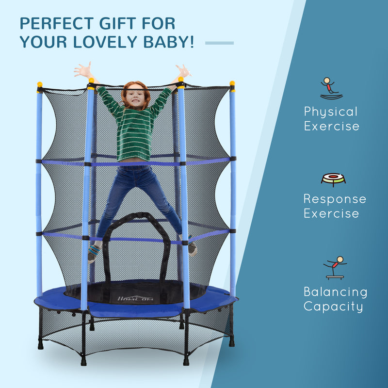 HOMCOM 4.6FT/75 Inch Kids Trampoline With Safety Enclosure, Indoor Outdoor, Pink
