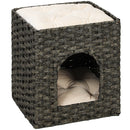 PawHut 2-Tier Wicker Cat House, Rattan Cat Bed with Washable Cushions