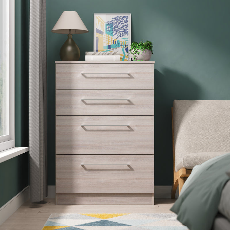 Wellington Ready Assembled 4 Drawer Deep Chest In Grey Oak