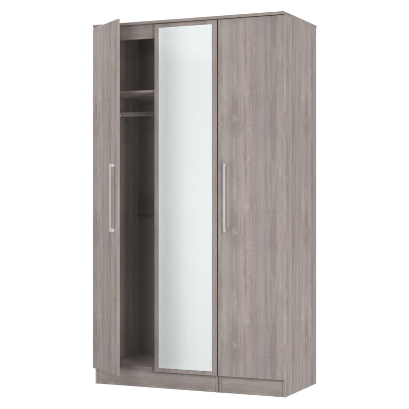 Wellington Ready Assembled Tall Triple Mirror Wardrobe in Grey Oak