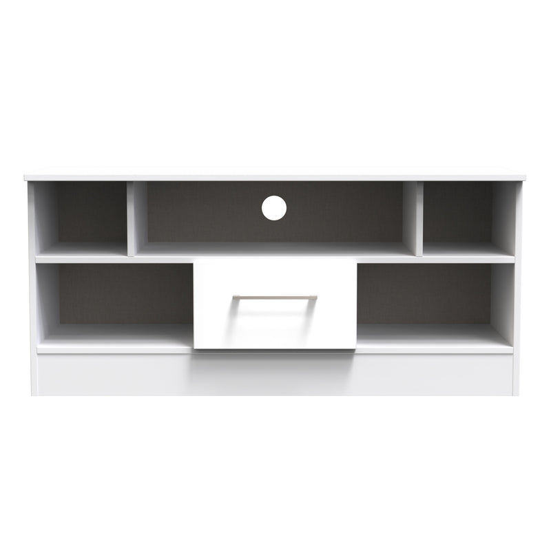 Wellington Ready Assembled TV Unit with 1 Drawer  - White Gloss & White