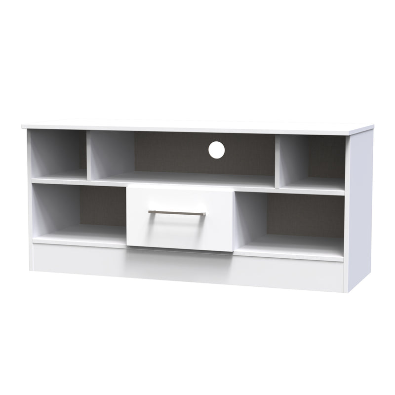 Wellington Ready Assembled TV Unit with 1 Drawer  - White Gloss & White