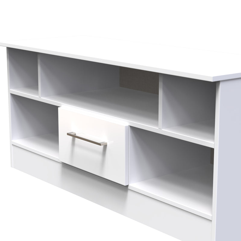 Wellington Ready Assembled TV Unit with 1 Drawer  - White Gloss & White