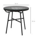 Outsunny Rattan Side Table W/ Tempered Glass Tabletop, Black