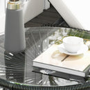 Outsunny Rattan Side Table W/ Tempered Glass Tabletop, Black