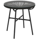 Outsunny Rattan Side Table W/ Tempered Glass Tabletop, Black