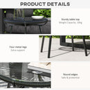 Outsunny Rattan Side Table W/ Tempered Glass Tabletop, Black