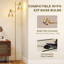 HOMCOM Standing Lamp With Adjustable Dual Head, Modern Floor Lamp, Gold Tone