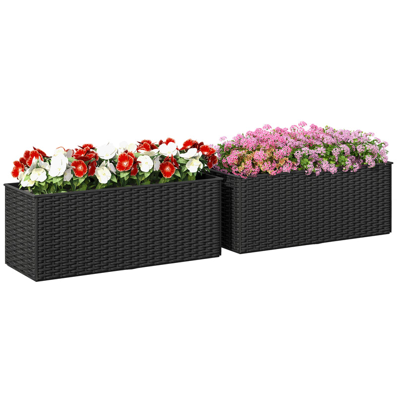 Outsunny Set Of 2 Hanging Flower Boxes, 50 Cm Long, Rattan Look