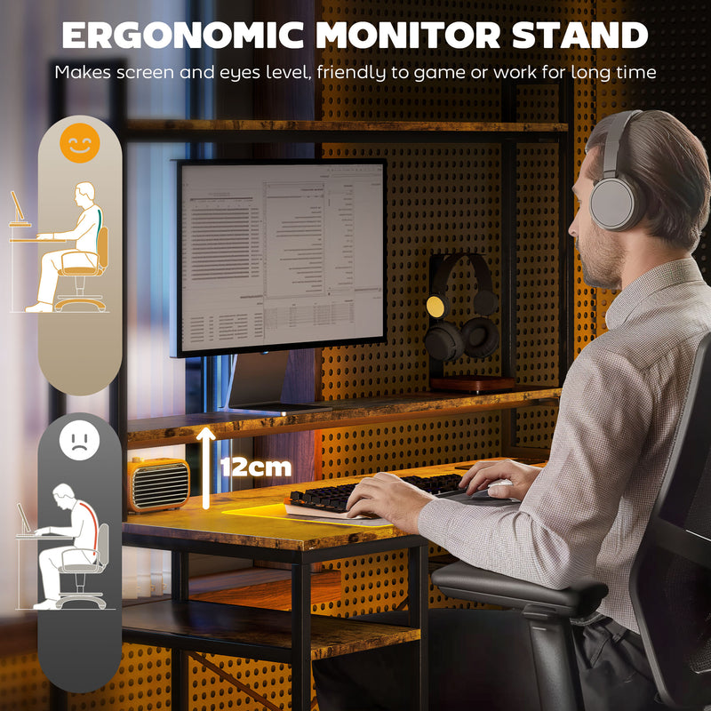 HOMCOM Computer Desk Home Office Desk with Monitor Stand