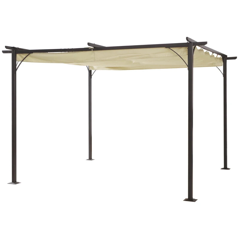 Outsunny Metal Pergola with Retractable Awning 3.5x3.5m - Cream