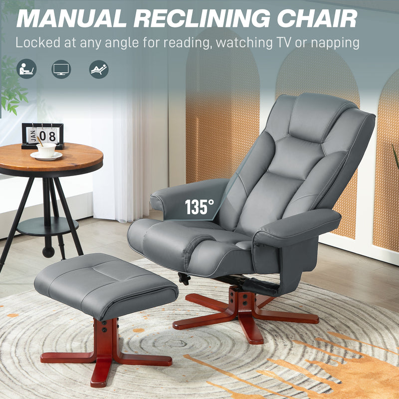 Recliner Chair With Footstool And Adjustable Backrest PU Armchair - Black, Brown, Grey