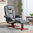 Recliner Chair With Footstool And Adjustable Backrest PU Armchair - Black, Brown, Grey