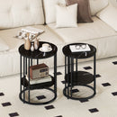 HOMCOM Marble-Effect Round Coffee Table Set Of 2 For Living Room, Black