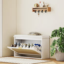 HOMCOM Boho Shoe Bench with Padded Seat and Flip-Drawer