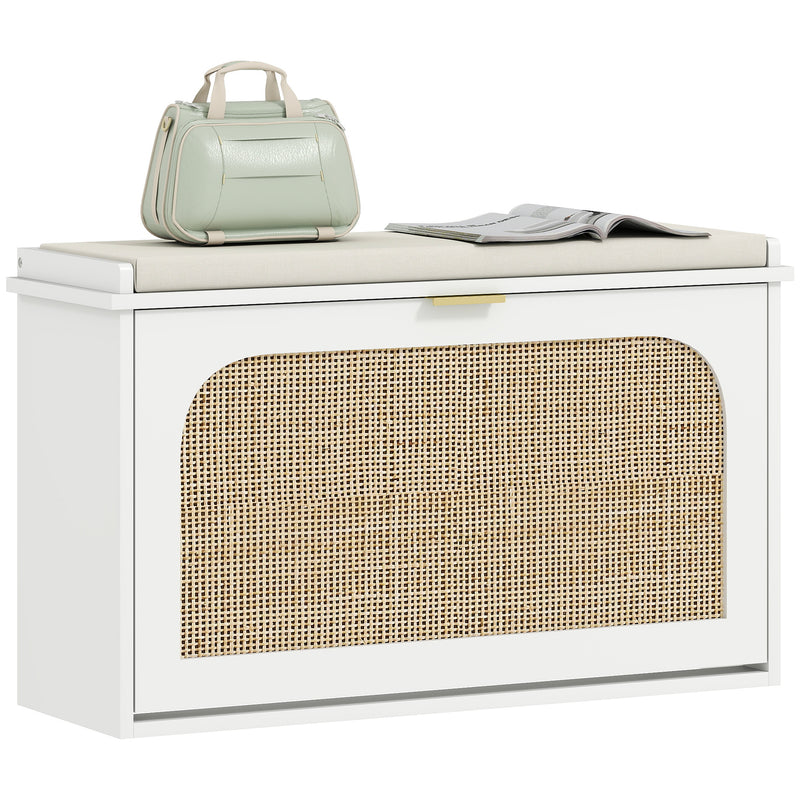 HOMCOM Boho Shoe Bench with Padded Seat and Flip-Drawer