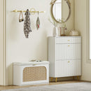 HOMCOM Boho Shoe Bench with Padded Seat and Flip-Drawer