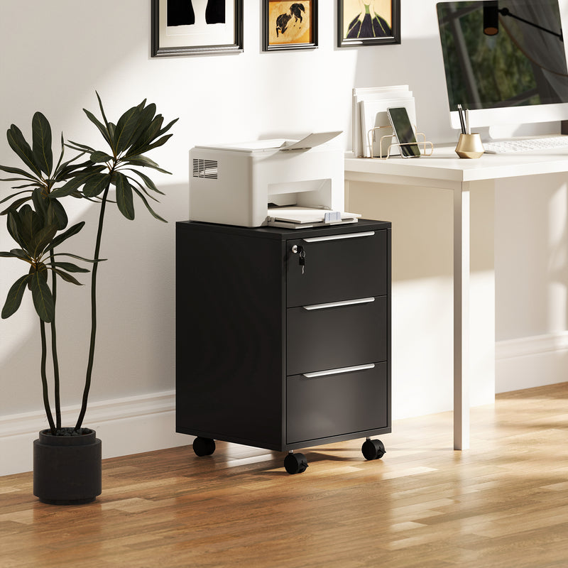HOMCOM Modern 3-Drawer Locking File Cabinet Mobile Filing Cabinet