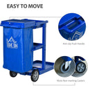 HOMCOM Cleaning Cart On Wheels, Housekeeping Trolley w/ 3 Tier Shelves, Blue