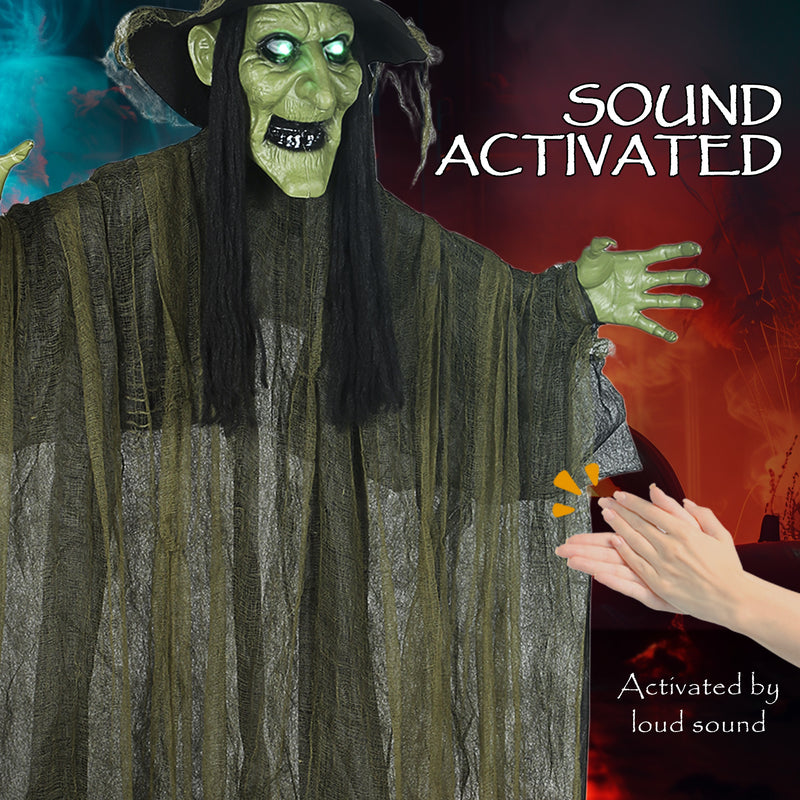 Outsunny Voice Activated Halloween Animatronics Hanging Witch, Green