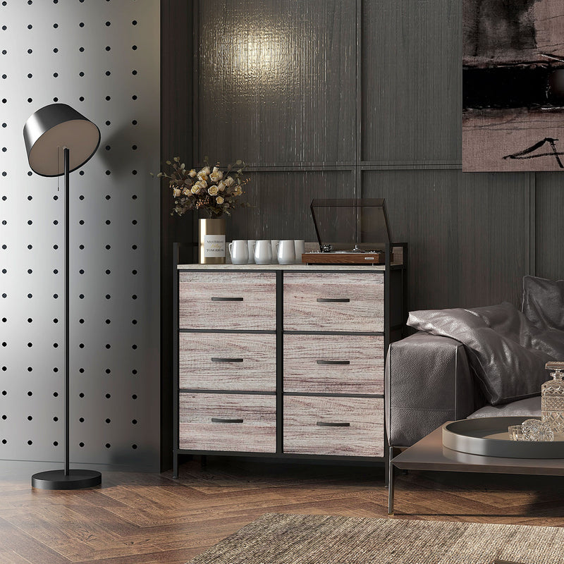 HOMCOM Bedroom Chest of Drawers 6 Drawer Dresser w/ Shelf, Grey Wood Effect
