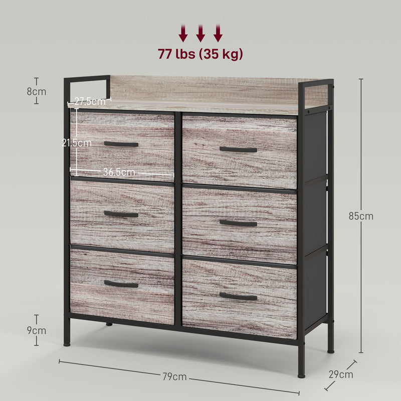 HOMCOM Bedroom Chest of Drawers 6 Drawer Dresser w/ Shelf, Grey Wood Effect