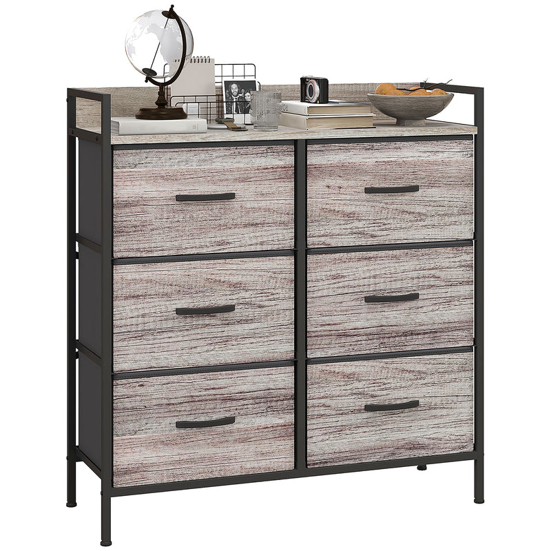 HOMCOM Bedroom Chest of Drawers 6 Drawer Dresser w/ Shelf, Grey Wood Effect