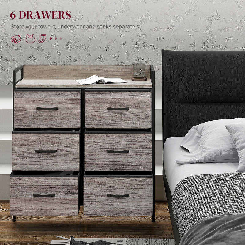 HOMCOM Bedroom Chest of Drawers 6 Drawer Dresser w/ Shelf, Grey Wood Effect