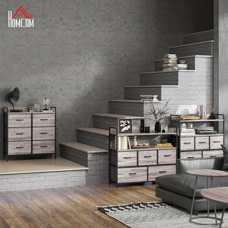 HOMCOM Bedroom Chest of Drawers 6 Drawer Dresser w/ Shelf, Grey Wood Effect