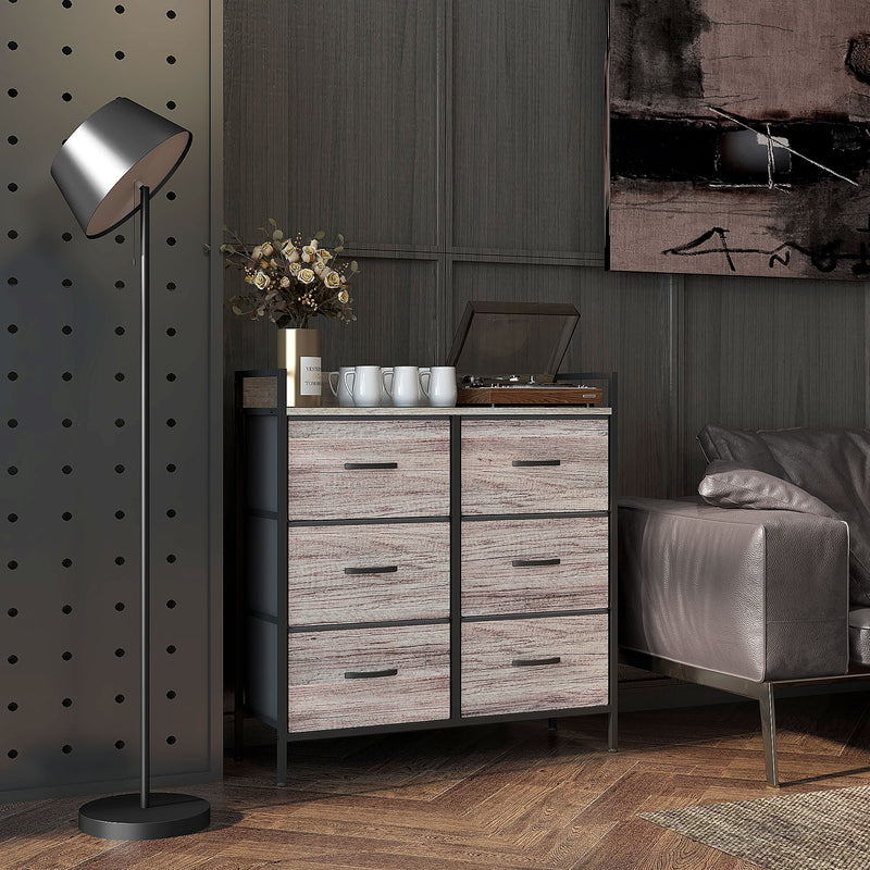 HOMCOM Bedroom Chest of Drawers 6 Drawer Dresser w/ Shelf, Grey Wood Effect