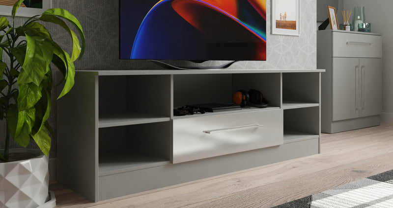 Wellington Ready Assembled TV Unit with 1 Drawer Wide  - Uniform Gloss & Dusk Grey