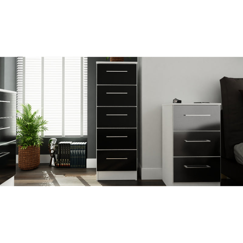 Wellington Ready Assembled Deep Chest of Drawers with 3 Drawers  - Black Gloss & White