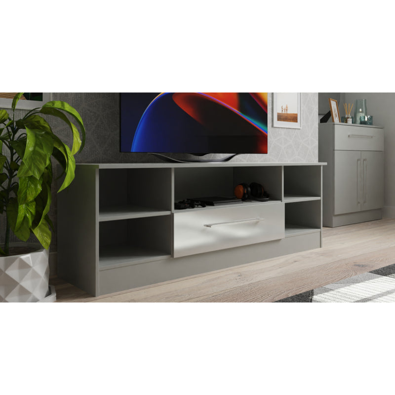 Wellington Ready Assembled TV Unit with 1 Drawer  - Uniform Gloss & Dusk Grey