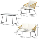 Outsunny 4 Piece Rattan Garden Furniture Set With Cushions, Natural