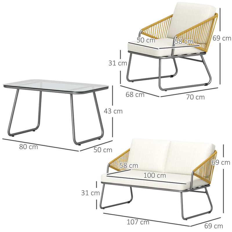 Outsunny 4 Piece Rattan Garden Furniture Set with Cushions, Natural