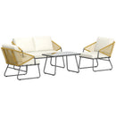 Outsunny 4 Piece Rattan Garden Furniture Set With Cushions, Natural