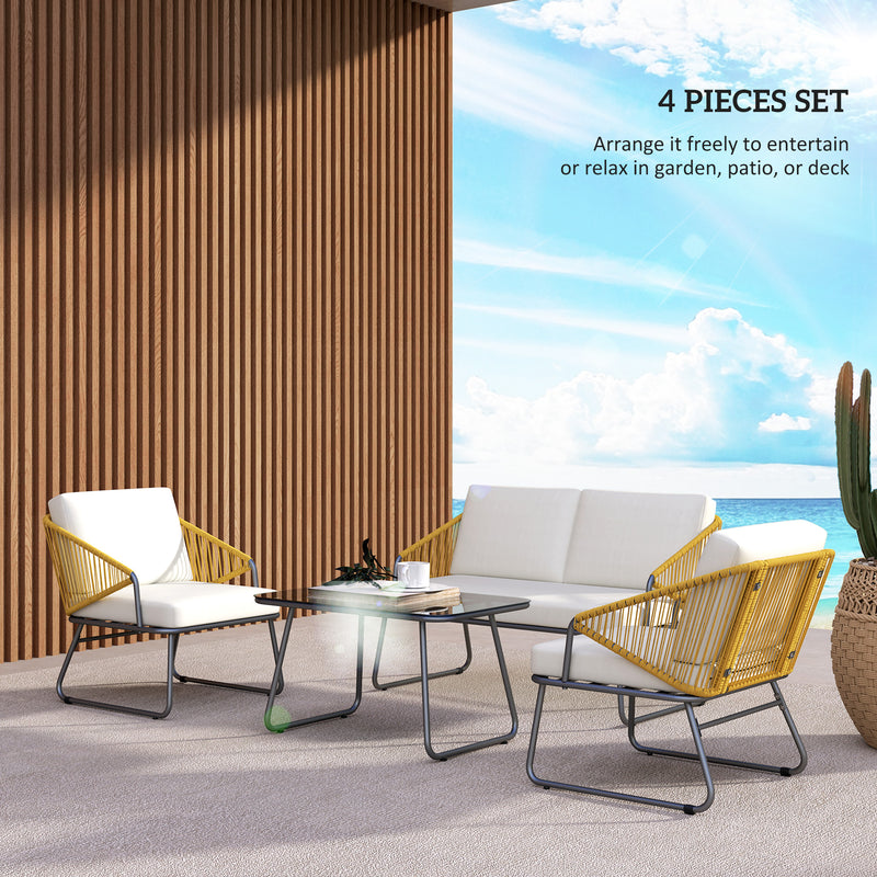 Outsunny 4 Piece Rattan Garden Furniture Set with Cushions, Natural